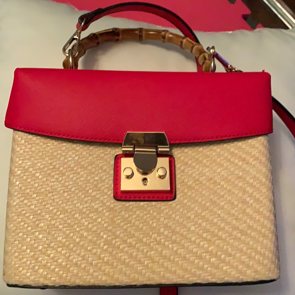 Red basket style hand bag